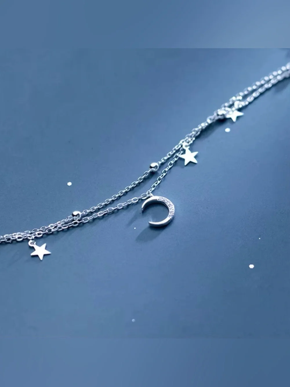 Celestial Double Chain Charm Bracelet | 925 Sterling Silver | Sz 6 3/8 + 1 5/8”